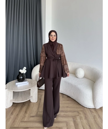 Ng - Lilsan Asimetrik Pantolon Takım - Acı Kahve