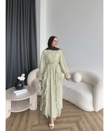 Hen - Endara Şifon Elbise - Yeşil