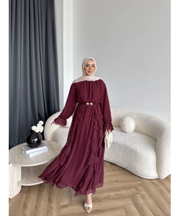 Hen - Endara Şifon Elbise - Bordo