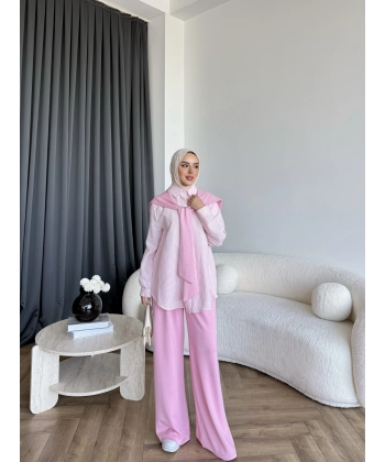 Pwn - Felan Çizgi Detay Atkılı Oysh Takım - Pembe