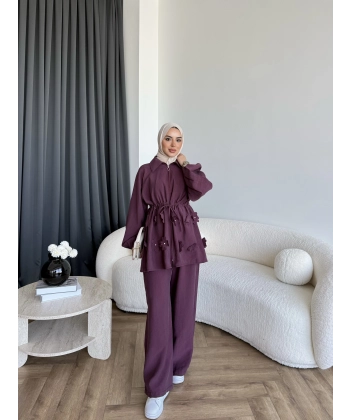 Pwn - Çiçek Desen Modal Takım - Bordo