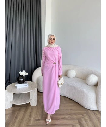 Sılan Yan Detaylı Elbise - Pembe