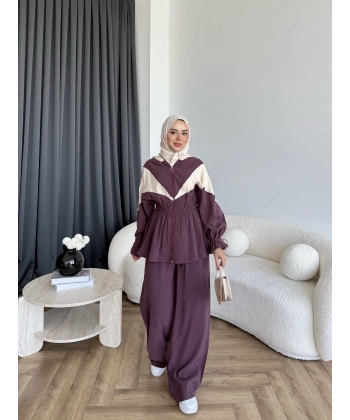 Pwn - Hanly Çizgi Detaylı Modal Takım - Bordo