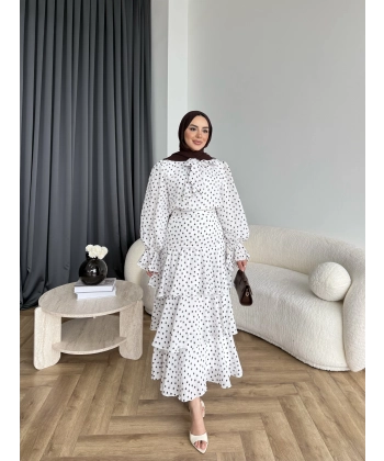 Tb - Ponpon Kat Kat Etekli Takım - Beyaz