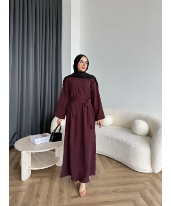 Adeny Krep Kumaş Elbise - Bordo