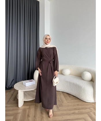 Adeny Krep Kumaş Elbise - Kahve