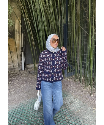 Baklava Desen Hırka - Lacivert