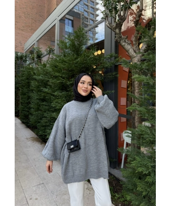 Balon Kol Triko Kazak - Gri