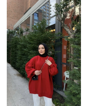 Balon Kol Triko Kazak - Kırmızı