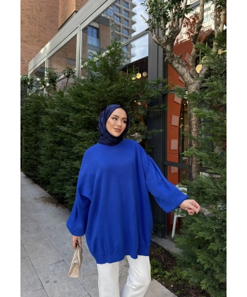 Balon Kol Triko Kazak - Mavi