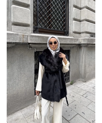 Baslin Kürk Yelek - Siyah