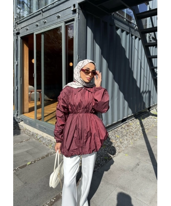 Belba Kol Büzgülü Trenç - Bordo