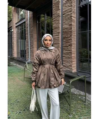 Belba Kol Büzgülü Trenç - Kahve