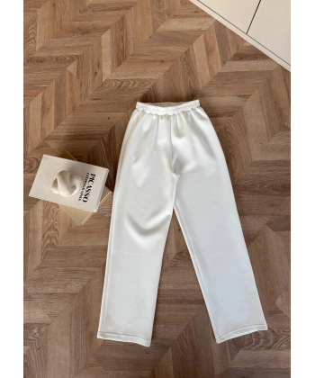 Boru Paça Scuba Pantolon - Beyaz