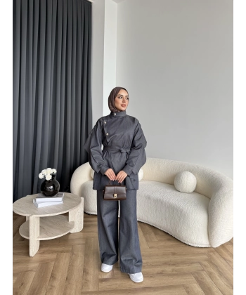 Btç - Findy İnce Gold Düğme Kot Takım - Antrasit