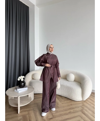 Btç - Findy İnce Gold Düğme Kot Takım - Bordo