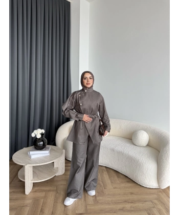 Btç - Findy İnce Gold Düğme Kot Takım - Kahve