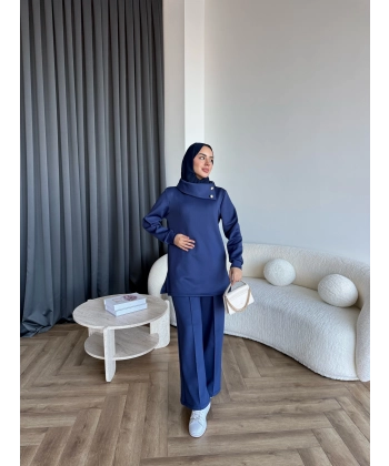 Btç-Freyi Gold Düğme Detay Scuba Takım - Lacivert