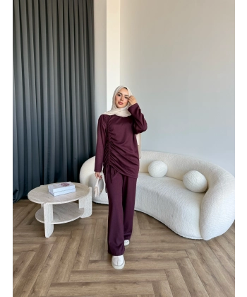 Btç-Özdet Yan Büzgülü Takım - Bordo