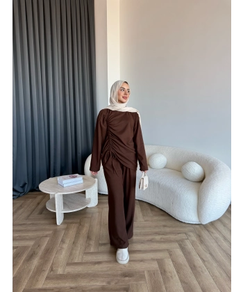 Btç-Özdet Yan Büzgülü Takım - Kahve