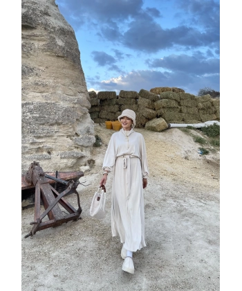 Cesla Fitilli Triko Elbise - Bej