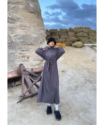 Cesla Fitilli Triko Elbise - Gri