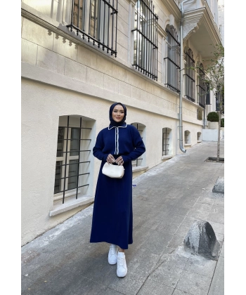 Dahsen Düğmeli Triko Elbise - Lacivert