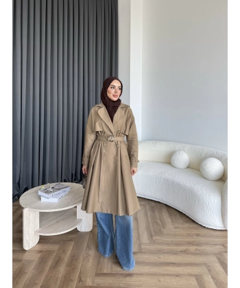 Dökümlü Trençkot - Camel