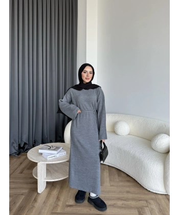 Dora Triko Elbise - Gri