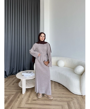 Dora Triko Elbise - Vizon