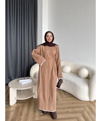 Doray Dantel Detaylı Elbise - Camel