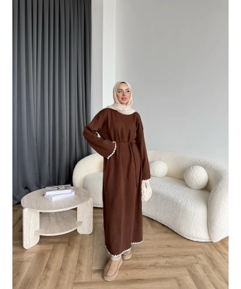 Doray Dantel Detaylı Elbise - Kahve