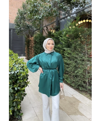 Ebruli Gömlek - Zümrüt Yeşili