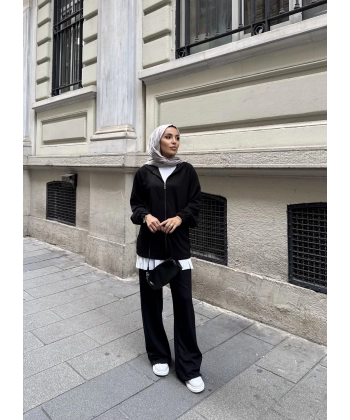 Efran Fermuarlı Takım - Siyah