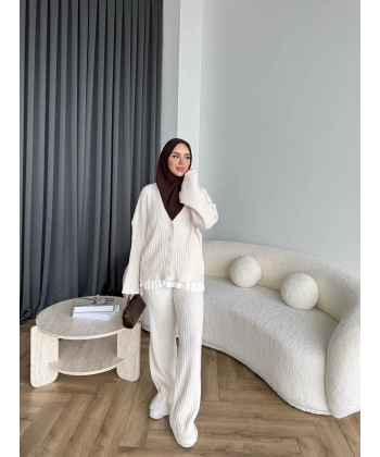 Elenor Düğmeli Triko Takım - Bej