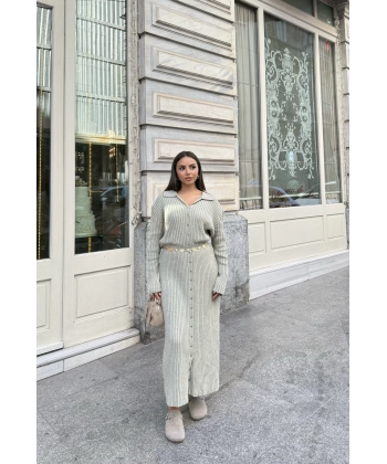 Evsa Mini Gold Düğmeli Elbise - Yeşil