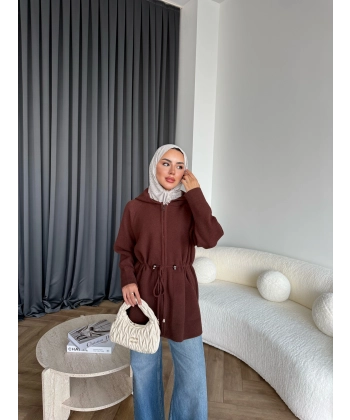 Eyla Fermuarlı Hırka - Acı Kahve