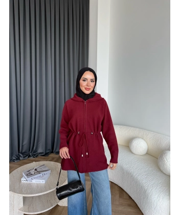 Eyla Fermuarlı Hırka - Bordo