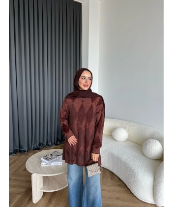 Faramis Baklava Tüylü Kazak - Acı Kahve