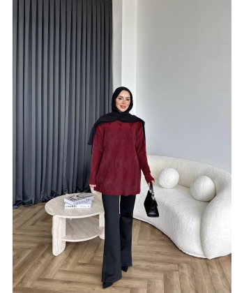 Faramis Baklava Tüylü Kazak - Bordo