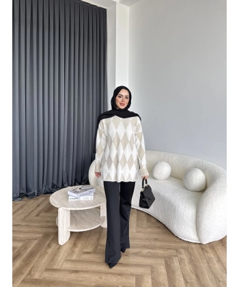 Faramis Baklava Tüylü Kazak - Ekru