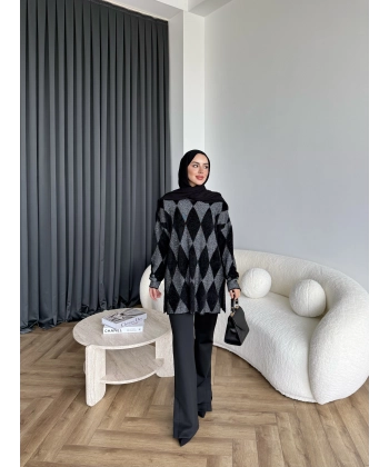 Faramis Baklava Tüylü Kazak - Siyah