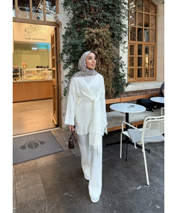 Fireya Bağlamalı Triko Takım - Ekru