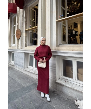 Fitilli Triko Elbise - Bordo