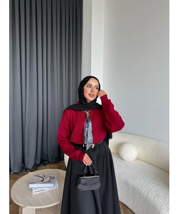 Fiyonklu Kazak - Bordo