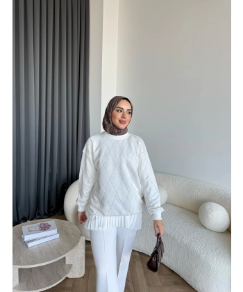 Gn-Elban Taşlı Sweat - Beyaz