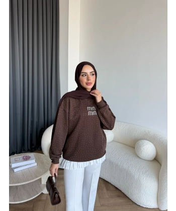 Gn-Mın Taşlı Sweat - Kahve