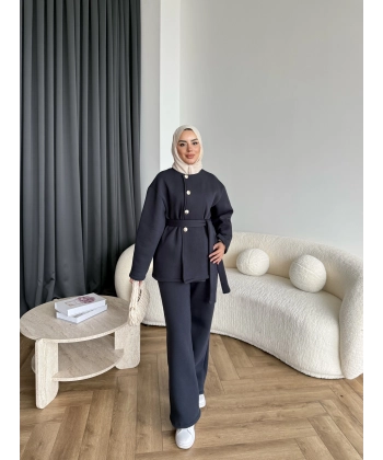 Gold Düğmeli 3 İplik Takım - Antrasit