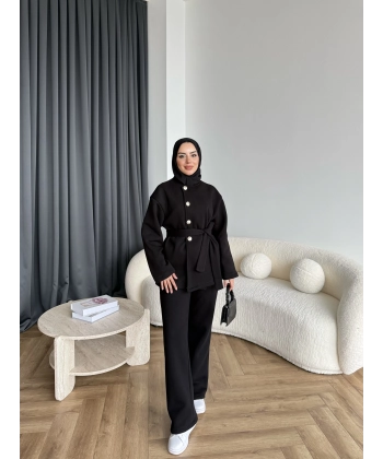 Gold Düğmeli 3 İplik Takım - Siyah