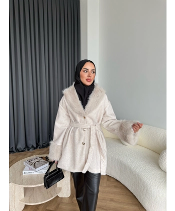 Gold Düğmeli Mont - Bej